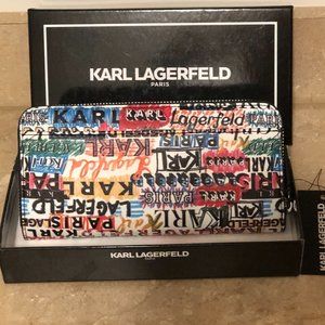 NWT Karl Lagerfeld Scribble Zip Around Wallet with Box